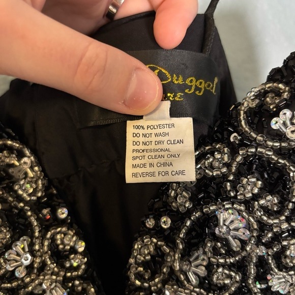 Mac Duggal Black Beaded V Neck Chiffon‎ Rose Hem Mini Formal Dress Size 4 Party - Picture 13 of 13